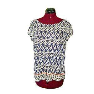 Saks Fifth Avenue Top Multicolor Blue Women’s Size Large Cotton Blend Shirt